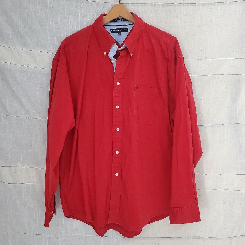 Vintage Tommy Hilfiger Classic Red Men's Shirt‎ Sz:XXL